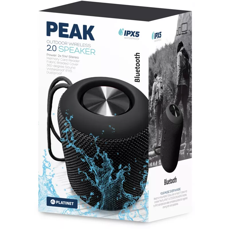 Platinet PEAK Ηχείο Bluetooth 10W (2x5W) BT5.0+EDR 2200mAh IPX5 αδιάβροχο