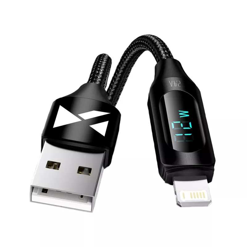 Wozinsky WUALC2 Καλώδιο USB-A σε Lightning με ένδειξη LED, 2,4 A, 2 m, Μαύρο