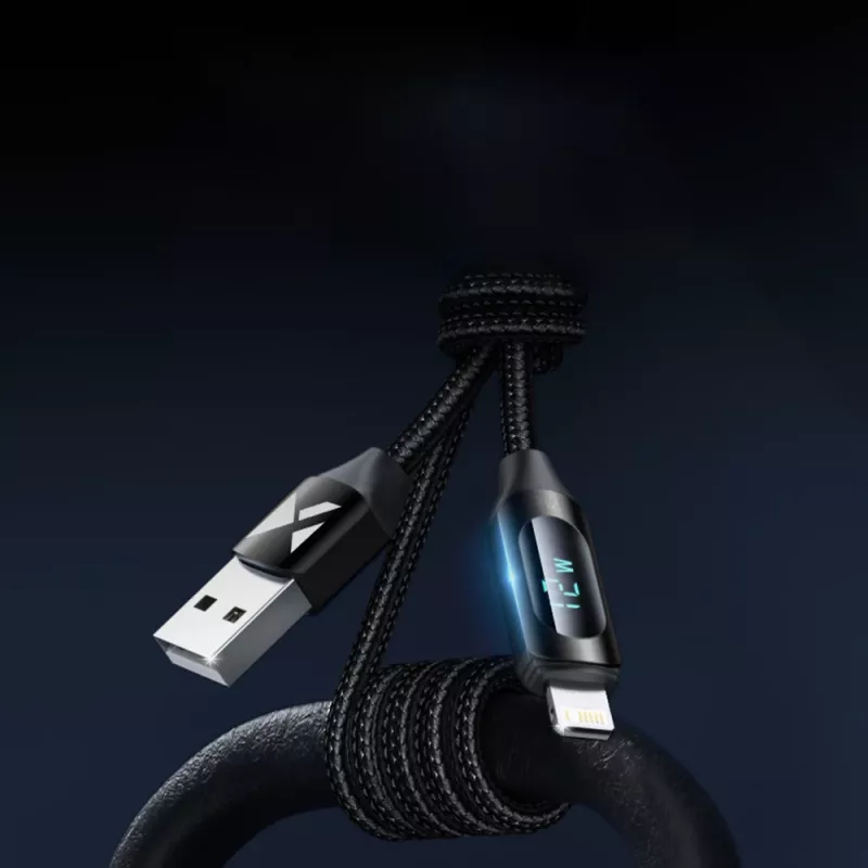 Wozinsky WUALC2 Καλώδιο USB-A σε Lightning με ένδειξη LED, 2,4 A, 2 m, Μαύρο