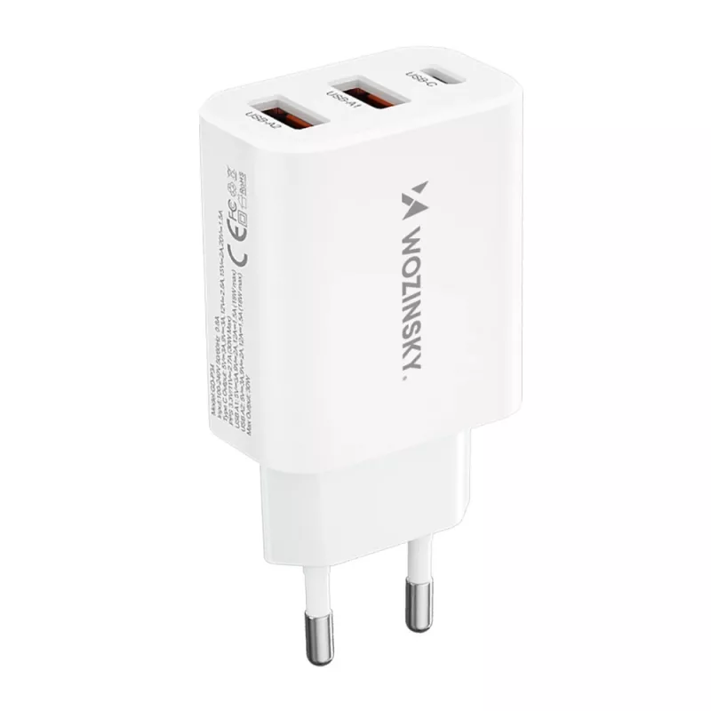 Wozinsky CWCUCW 30W Φορτιστής τοίχου USB-C / 2 x USB-A - Λευκό