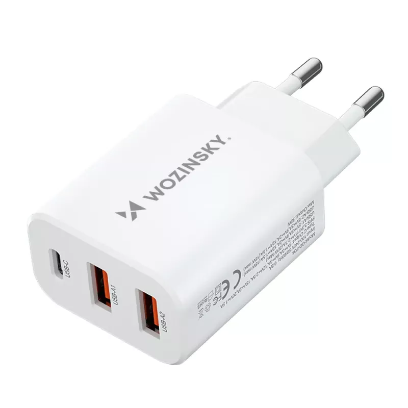Wozinsky CWCUCW 30W Φορτιστής τοίχου USB-C / 2 x USB-A - Λευκό