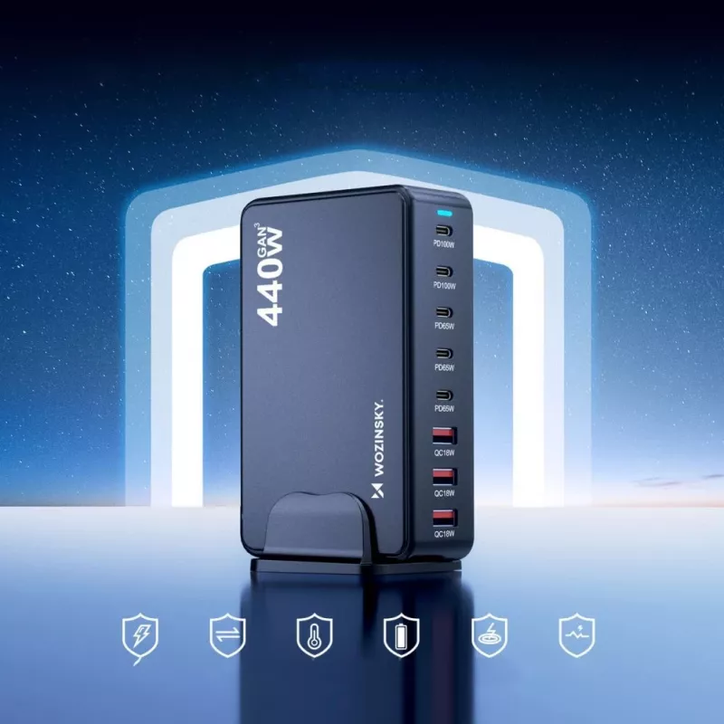 Wozinsky σταθμός φόρτισης GaN QC3 240W - μαύρο
