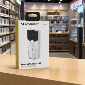 Powerbank Wozinsky WFC-15W 20000mAh 22.5W PD20W με ενσωματωμένα καλώδια Lightning και USB-C - Λευκό