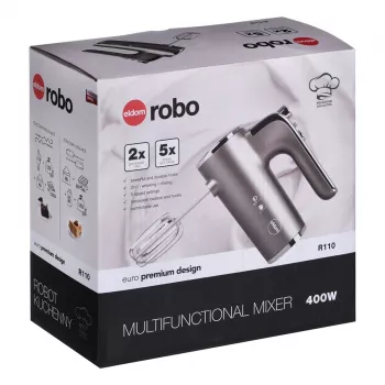 Eldom R110 Robo μίξερ χειρός, 400 W, 5 ταχύτητες, λειτουργία turbo, εξαρτήματα χτυπήματος και ανάμειξης, ασημί (R110 robo)