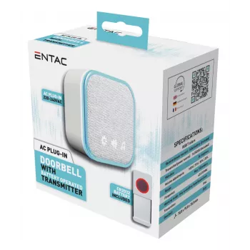 ENTAC ασύρματο κουδούνι πόρτας AC plug-in IP44 πομπός με 1x μπαταρία CR2032