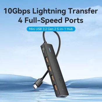 VENTION USB-C σε USB 3.2 Gen 2 Hub με 100W PD, 0,15m, μαύρο