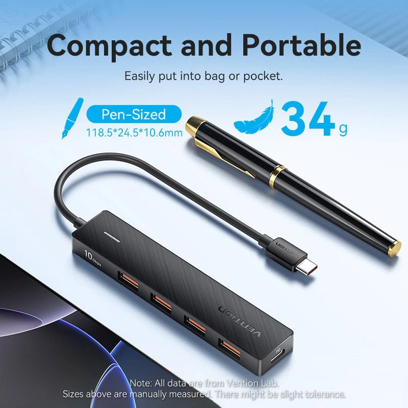 VENTION USB-C σε USB 3.2 Gen 2 Hub με 100W PD, 0,15m, μαύρο