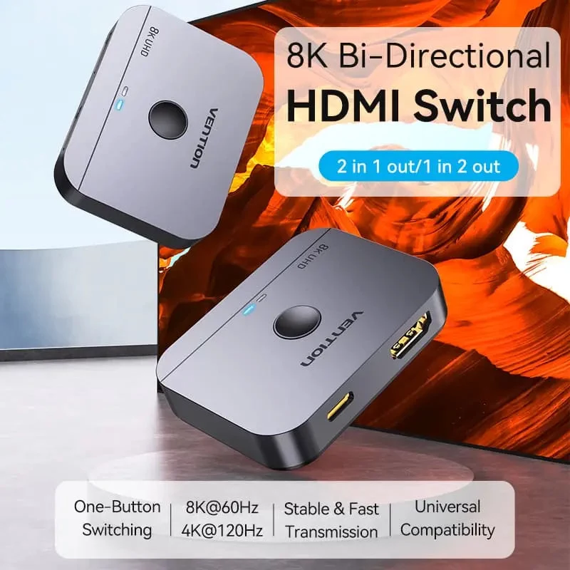 VENTION Διακόπτης HDMI 2.1 αμφίδρομος 2 θυρών 8K