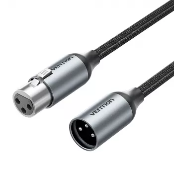 VENTION BKHHI καλώδιο μικροφώνου XLR 3m μαύρο πλεκτό νάιλον με βύσματα αλουμινίου