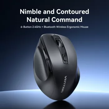 Vention KTMB0 Dual-Mode 2.4GHz + Bluetooth 5.1 ασύρματο οπτικό ποντίκι, 6 κουμπιά, 800-2400 DPI, μαύρο