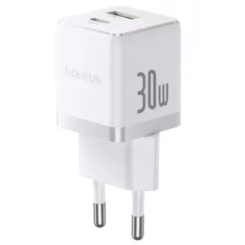 Baseus Palm 30W USB-C USB-A Επιτοίχιος Φορτιστής Λευκό Βύσμα EU