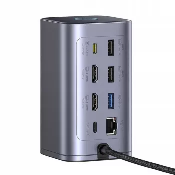 Baseus Air Spacemate 12-in-1 USB-C Hub, 2x HDMI 4K@60Hz, 2x USB-C 10Gbps, 2x USB-A 5Gbps, 2x USB-A 480Mbps, RJ45, SD/microSD, USB-C PD, Γκρι
