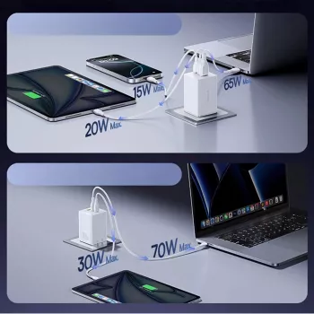 Baseus EnerFill FE11 2 x USB-C / USB-A 100W - Λευκό