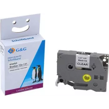 G&G Συμβατή μελανοταινία ετικετών για Brother TZe-131 - μαύρο σε διαφανές - 12mm x 8m - Laminieret