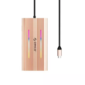 ORICO XDR Σταθμός σύνδεσης USB-C 12 σε 1 RGB, 2x USB-A, 1x USB-C PD 100W, 2x HDMI 4K 60Hz, VGA, RJ45 Gigabit, Αναγνώστης καρτών SD & microSD - Rose Gold