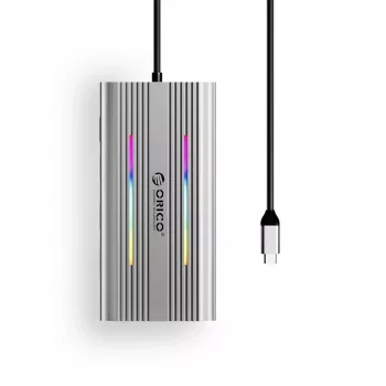 ORICO XCR Σταθμός σύνδεσης USB-C 12 σε 1 με RGB, 3x USB-A, USB-C PD 100W, HDMI 4K, VGA, RJ45 Gigabit, Αναγνώστης καρτών SD/microSD - Ασημί