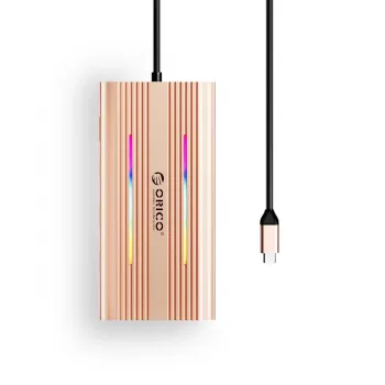 ORICO XDR Σταθμός σύνδεσης USB-C 12 σε 1 RGB, 3x USB-A, USB-C PD 100W, HDMI 4K, VGA, RJ45 Gigabit, Αναγνώστης καρτών SD/microSD - Rose Gold
