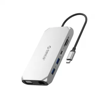 ORICO XCR Σταθμός σύνδεσης USB-C 12 σε 1 με 2x HDMI 4K 60Hz, VGA, USB-A 3.1, USB-C PD 100W, Gigabit Ethernet, SD/microSD, Ήχος - Γκρι