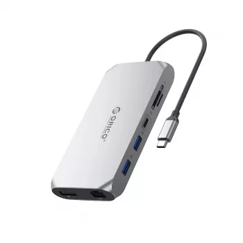 ORICO XCR Σταθμός σύνδεσης USB-C 12 σε 1 2x USB-A 3.1 1x USB-A 2.0 1x USB-C PD 100W 1x USB-C 3.1 2x HDMI 2.0 4K 60Hz 1x DisplayPort 1.4 4K 60Hz 1x SD 3.0 1x microSD 3.0 1x RJ45 Gigabit Ethernet 1x Ήχος CTIA 3,5mm - Γκρι