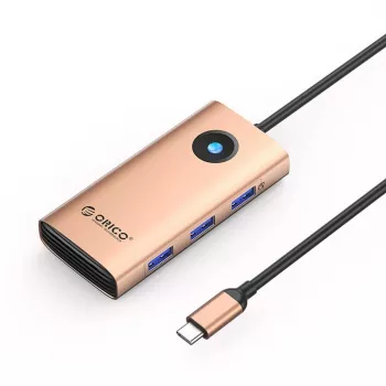 ORICO PW11 Σταθμός σύνδεσης USB-C 6 σε 1 Hub με 3x USB-A 3.0, 1x USB-C 3.0, 1x USB-C PD 100W, 1x HDMI 4K 30Hz - Ροζ χρυσό