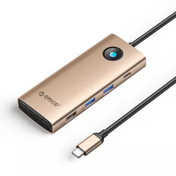 ORICO PW11 Hub USB-C 8 σε 1 με 2x USB-A 3.0, 1x USB-A 2.0, 1x USB-C 3.0, 1x USB-C PD 100W, 1x HDMI 4K 60Hz, 1x VGA 1080P 60Hz, 1x RJ45 Gigabit Ethernet - Ροζ χρυσό