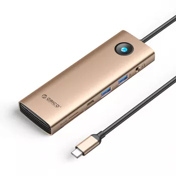 ORICO PW11 Σταθμός σύνδεσης USB-C 9 σε 1, 2x USB-A 3.0, 1x USB-C 3.0, 1x USB-C PD 100W, 1x HDMI 4K 60Hz, 1x microSD/SD, 1x RJ45 2.5G Ethernet, 1x Ήχος 3,5mm, Ροζ χρυσό
