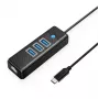 ORICO PW3UR25-C3 Hub USB 3.0 4 θυρών με προσαρμογέα Ethernet 2.5G, καλώδιο 0,5m, Μαύρο
