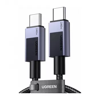 UGREEN L513 Καλώδιο USB-C σε USB-C 240W PD3.1 480Mbps Νάιλον Πλεκτό Θήκη Αλουμινίου Ενσωματωμένος Οργανωτής Καλωδίου 1m Γκρι (45067)