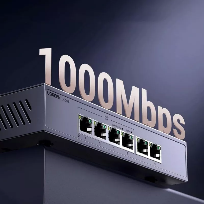 Ugreen 6-Port Gigabit Ethernet Switch με PoE+ - Γκρι