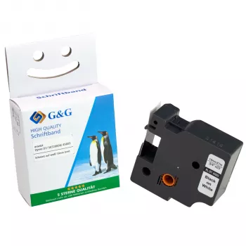 G&G Μελανοταινία Ετικετών 12mm x 7m Λευκό σε Μαύρο Συμβατή με DYMO 45013