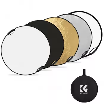 K&F Concept 5-in-1 Στρογγυλός ανακλαστήρας φωτογραφίας με λαβή 80cm (32 inch) - Χρυσό/Ασημί/Λευκό/Μαύρο/Διαφανής διαχύτης για φωτογραφία πορτρέτου, στούντιο και εξωτερικού χώρου