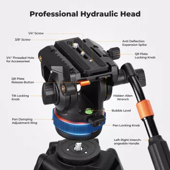 K&F Concept Επαγγελματικό Τρίποδας Βίντεο με Κεφαλή Fluid 192cm KF09.147