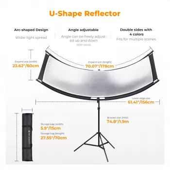 K&F Concept U-Shape 4 σε 1 Curved Reflector 180x60cm με τρίποδο φωτισμού και τσάντα μεταφοράς