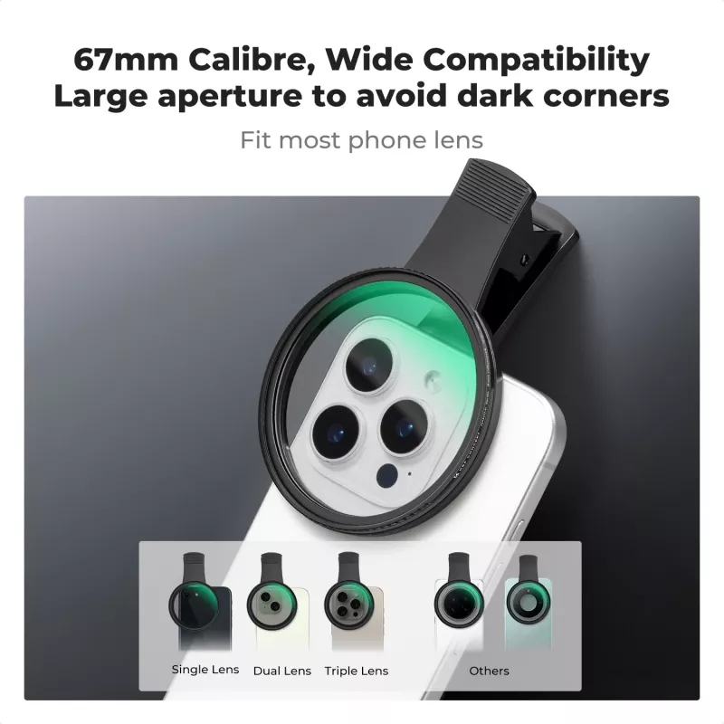 Φίλτρο KF Black Diffusion 1/4 67mm με προσαρμογέα Clip-On για smartphone