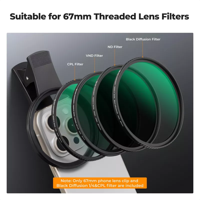 Κιτ φίλτρων KF 2-in-1 Black Diffusion 1/4 + CPL για τηλέφωνο 67mm Clip-On