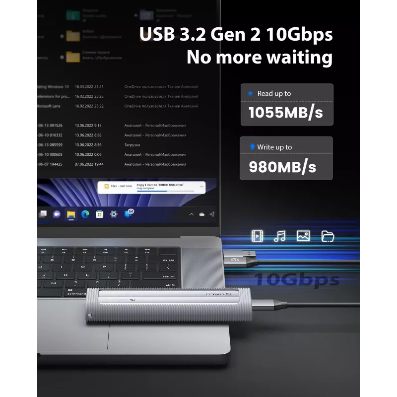ORICO AXM2-G2-V1 M.2 NVMe SSD θήκη USB-C/USB-A 10Gbps - γκρι