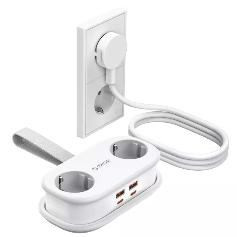 ORICO AP3 65W GaN Πολύπριζο 6 σε 1 με 2 πρίζες AC, 2 θύρες USB-A και 2 θύρες USB-C - λευκό