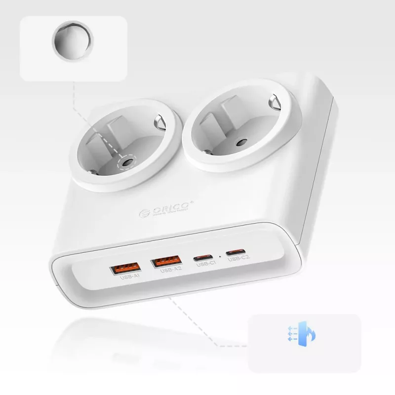 ORICO PDC25 Πολύπριζο 25W 6 σε 1 2x AC + 2x USB-A + 2x USB-C - λευκό