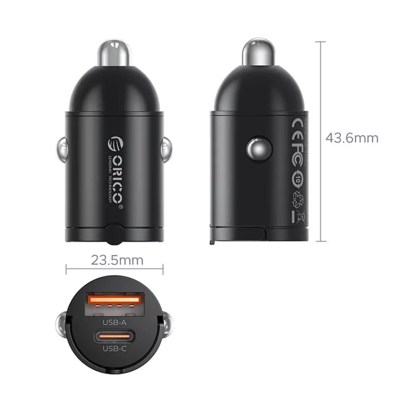 ORICO MiniRing 30W Φορτιστής αυτοκινήτου USB-A + USB-C - μαύρο