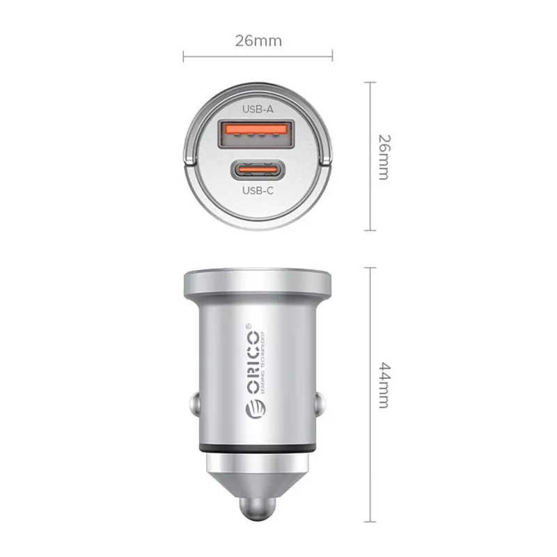 ORICO MiniRing Pro 45W Φορτιστής αυτοκινήτου USB-A + USB-C - ασημί