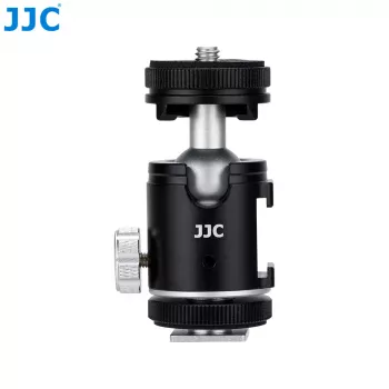 JJC BH-SM1 3D Μίνι κεφαλή μπάλας από κράμα αλουμινίου με 3 υποδοχές ψυχρής συσκευής, βίδα 1/4 ίντσες, Μαύρο