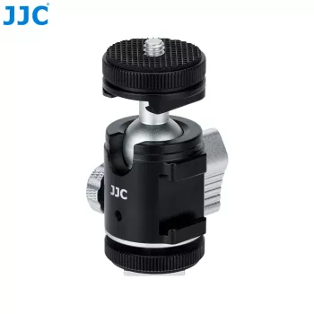 JJC BH-SM1 3D Μίνι κεφαλή μπάλας από κράμα αλουμινίου με 3 υποδοχές ψυχρής συσκευής, βίδα 1/4 ίντσες, Μαύρο