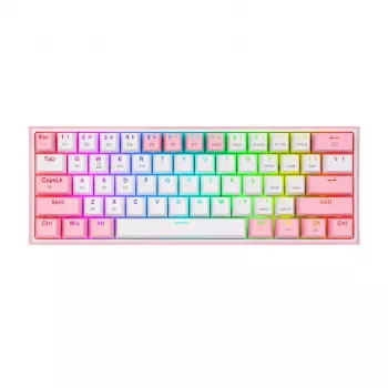 Redragon Fizz Pro K616 60% Tri-Mode Μηχανικό Gaming Πληκτρολόγιο, Λευκό/Ροζ, RGB, Hot-Swappable, 1600mAh