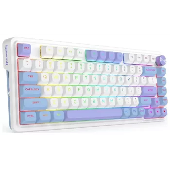 Redragon Ucal Max K673WBP-RGB-MAX Tri-Mode Μηχανικό Πληκτρολόγιο 75% 82 πλήκτρα Hot-Swappable Gasket Mount PBT Keycaps RGB Λευκό/Μαύρο/Μωβ
