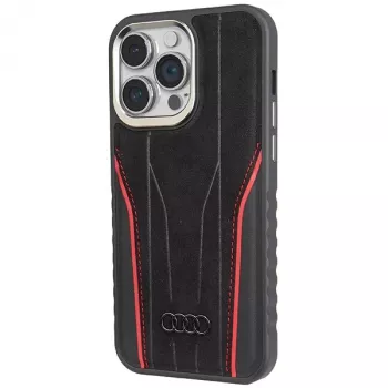 Audi γνήσιο δέρμα MagSafe iPhone 15 Pro 6.1 μαύρο-κόκκινο σκληρή θήκη AU-TPUPCMIP15P-R8/D3-RD