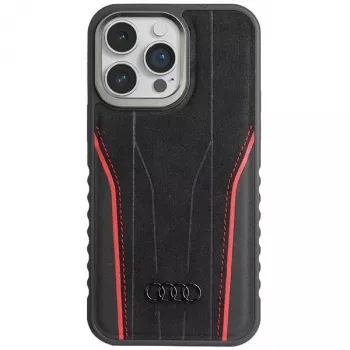Audi γνήσιο δέρμα MagSafe iPhone 14 Pro Max 6.7 μαύρο-κόκκινο σκληρή θήκη