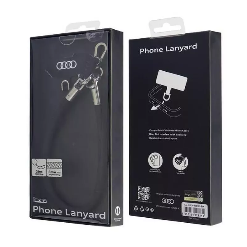 Audi Universal Phone Lanyard 28cm 8mm Μαύρο AU-HSL8-R8/D1-BK
