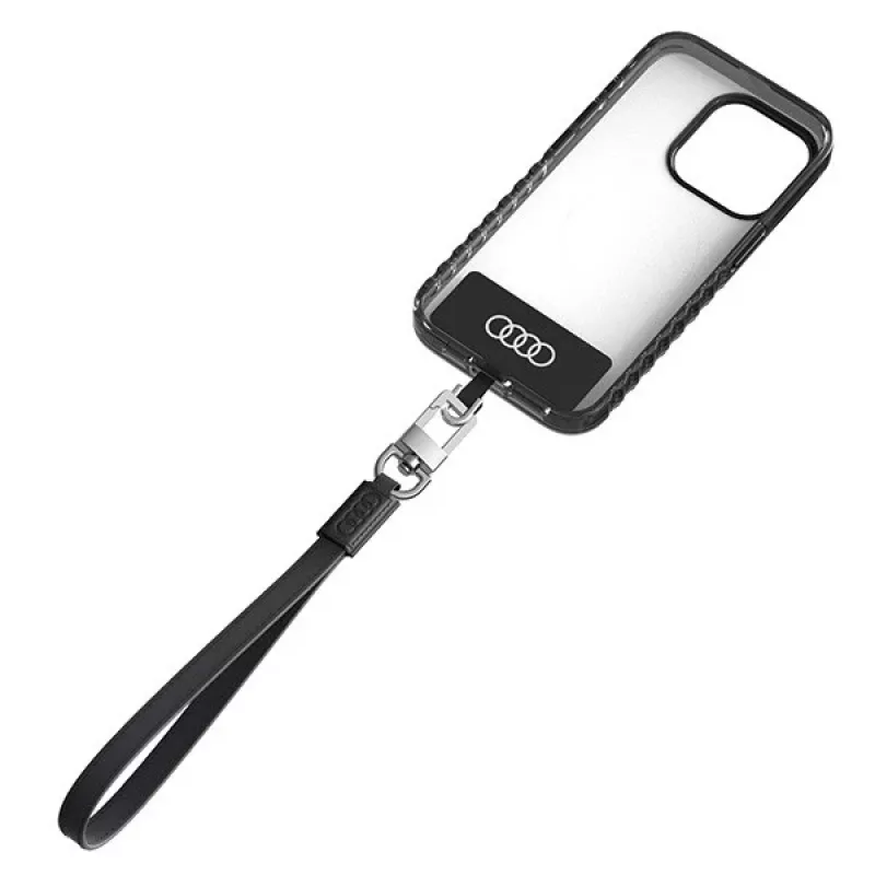 Audi Universal Phone Lanyard 28cm 10mm Δέρμα Μαύρο AU-HSLSL-GT/D1-BK