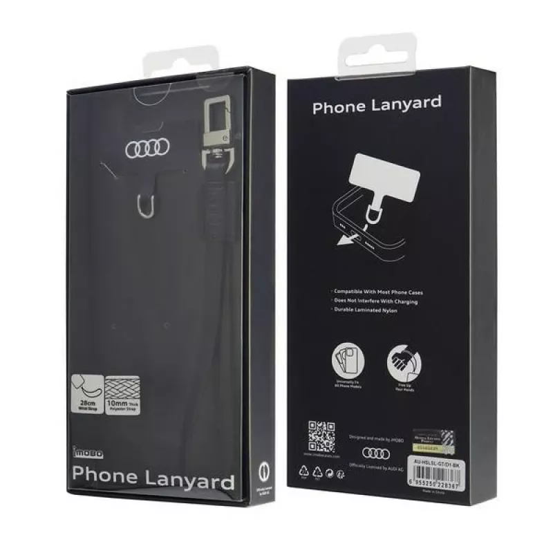 Audi Universal Phone Lanyard 28cm 10mm Δέρμα Μαύρο AU-HSLSL-GT/D1-BK