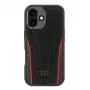 Audi Γνήσιο Δέρμα MagSafe Σκληρή Θήκη iPhone 16 Μαύρη-Κόκκινη